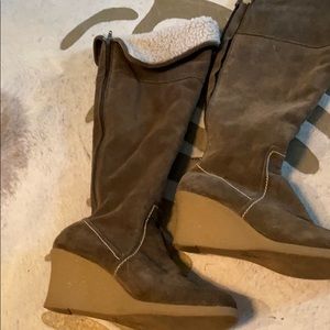 Army green suede boots knee high